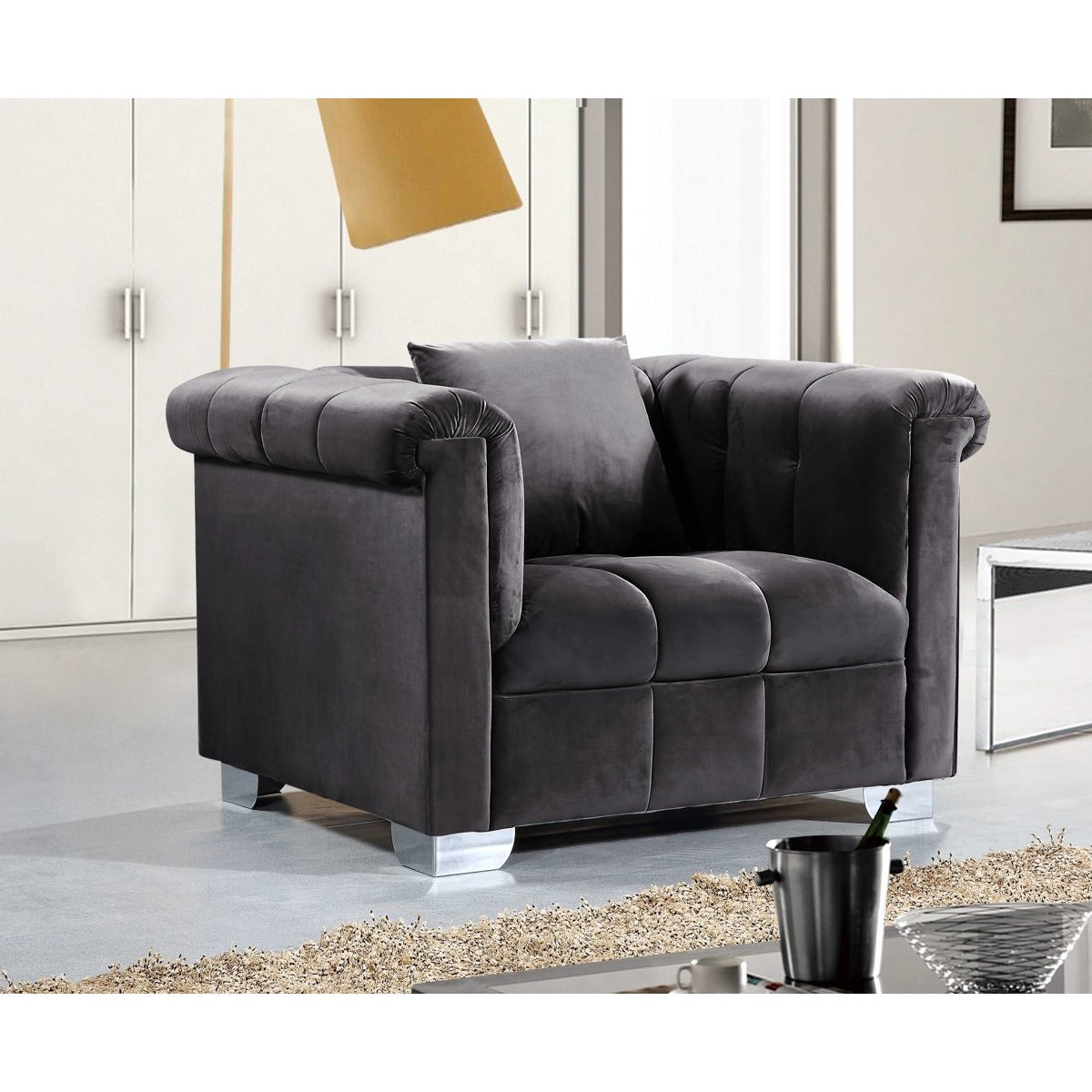 Meridian Furniture Kayla Grey Velvet Chair-Minimal & Modern