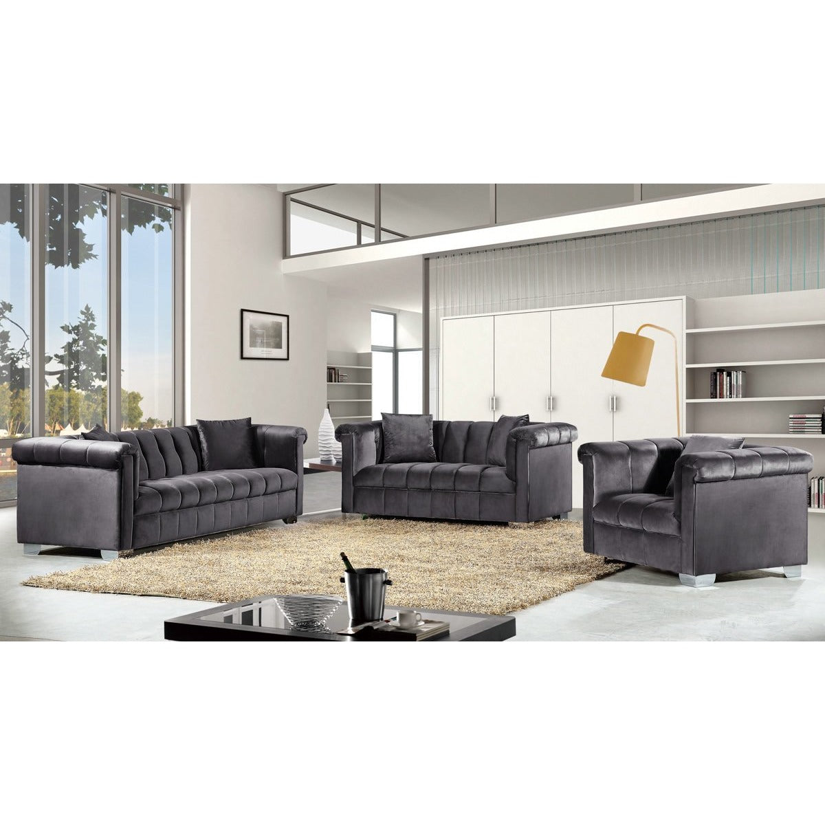 Meridian Furniture Kayla Grey Velvet Loveseat-Minimal & Modern