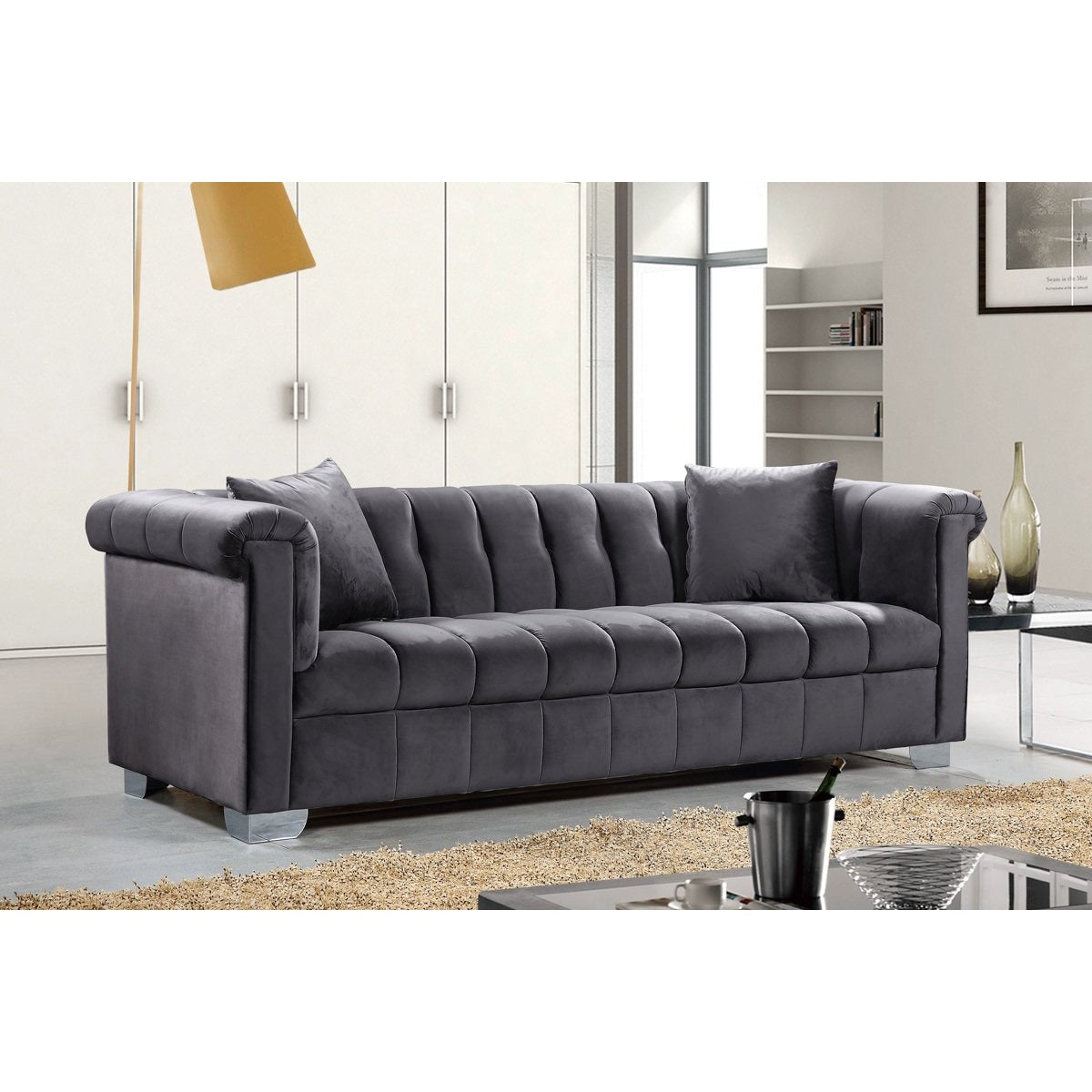 Meridian Furniture Kayla Grey Velvet Sofa-Minimal & Modern