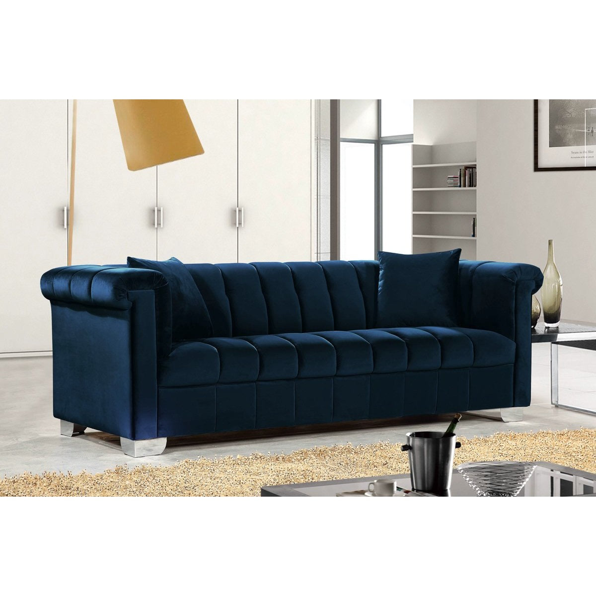 Meridian Furniture Kayla Navy Velvet Sofa-Minimal & Modern