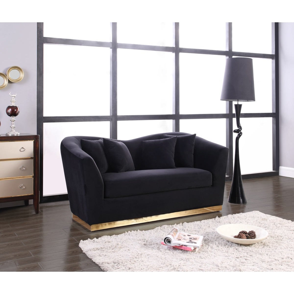 Meridian Furniture Arabella Black Velvet Loveseat-Minimal & Modern