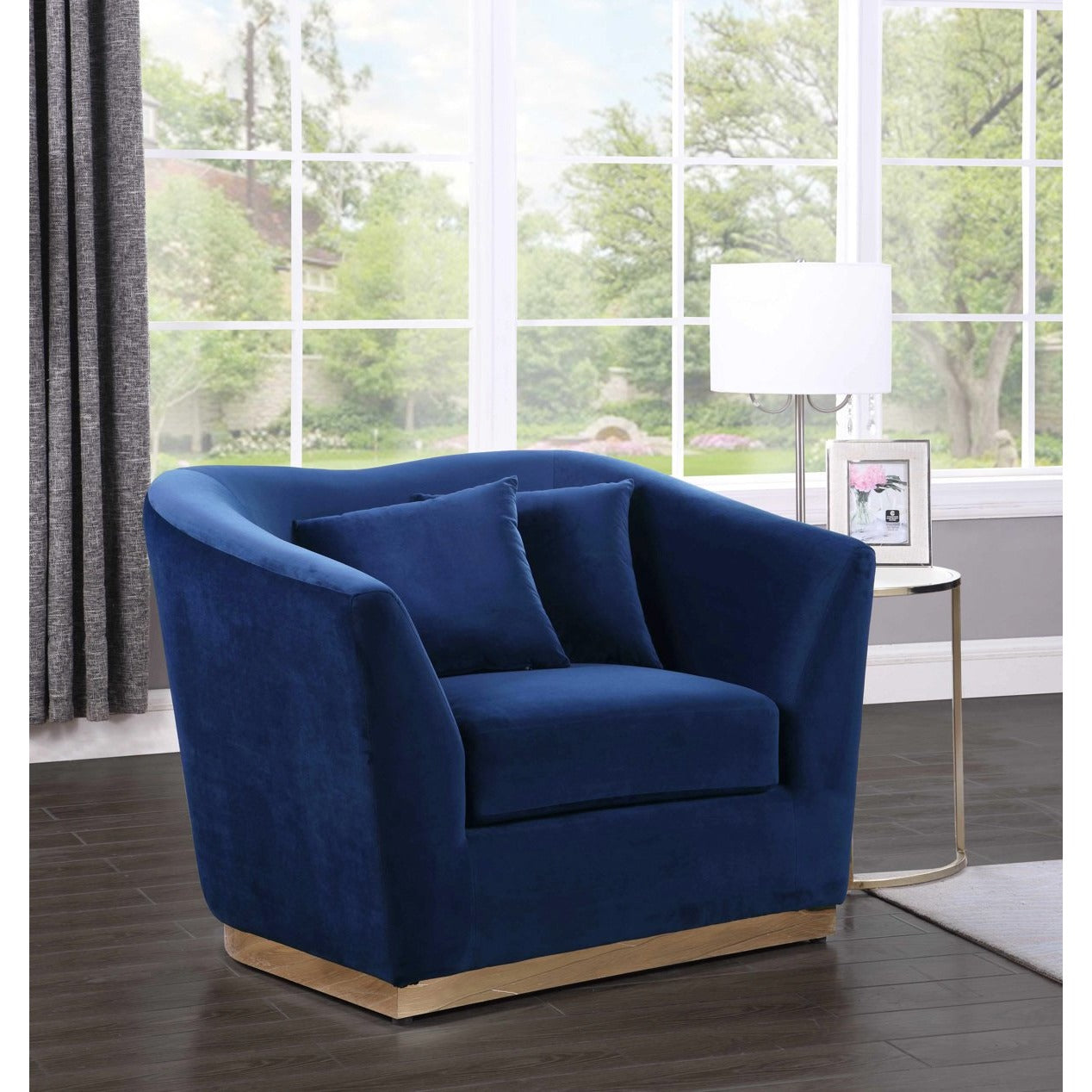 Meridian Furniture Arabella Navy Velvet Chair-Minimal & Modern