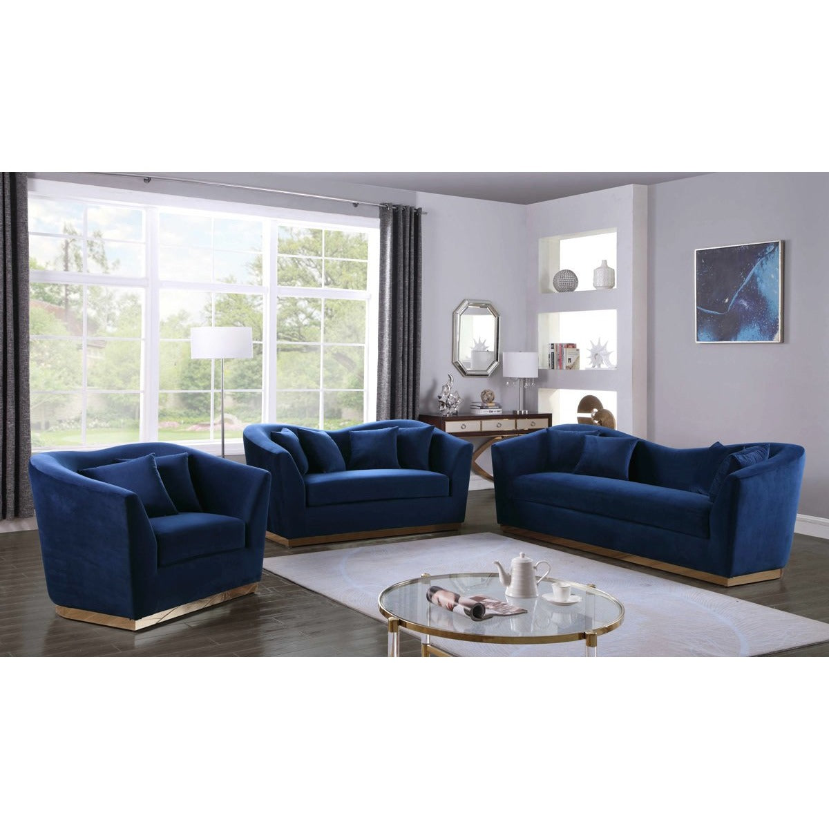 Meridian Furniture Arabella Navy Velvet Loveseat-Minimal & Modern