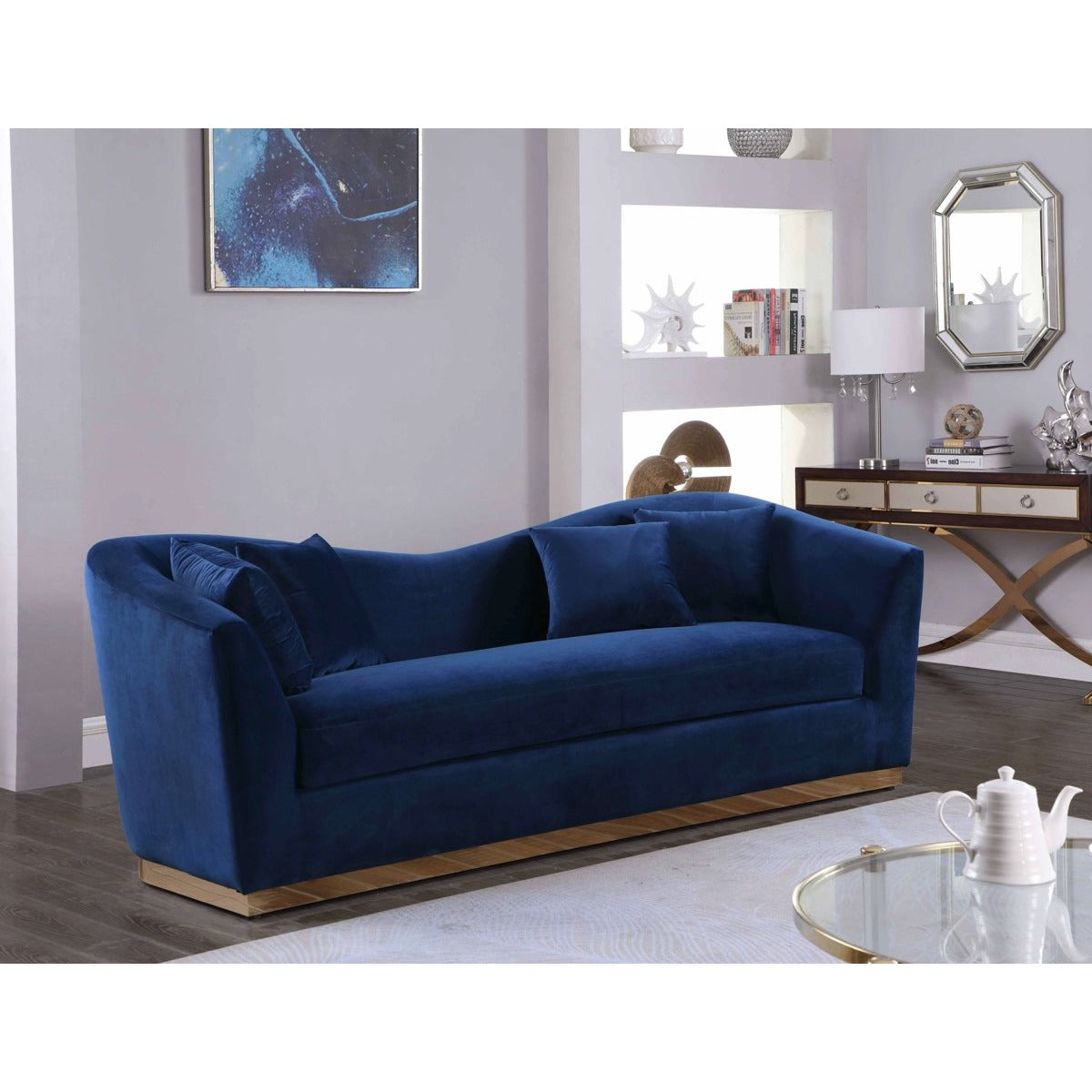 Meridian Furniture Arabella Navy Velvet Sofa-Minimal & Modern
