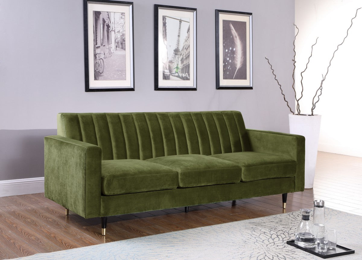 Meridian Furniture Lola Olive Velvet Sofa