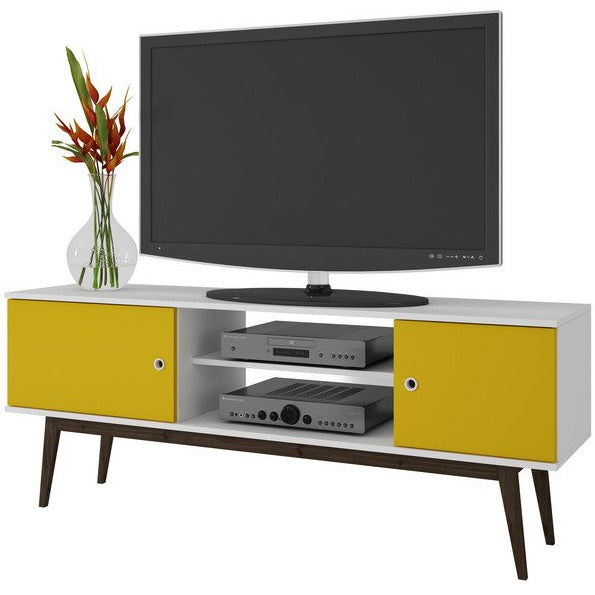Accentuations by Manhattan Comfort Salem Splayed Leg TV  Stand in White and Yellow.