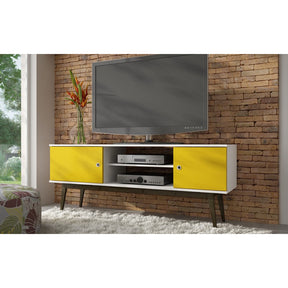 Accentuations by Manhattan Comfort Salem Splayed Leg TV  Stand in White and Yellow.