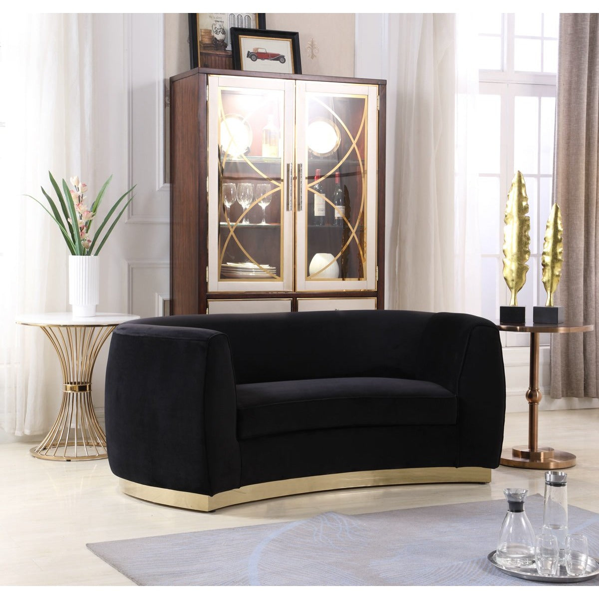 Meridian Furniture Julian Black Velvet Loveseat-Minimal & Modern