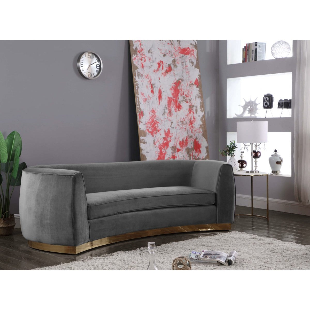 Meridian Furniture Julian Grey Velvet Sofa-Minimal & Modern