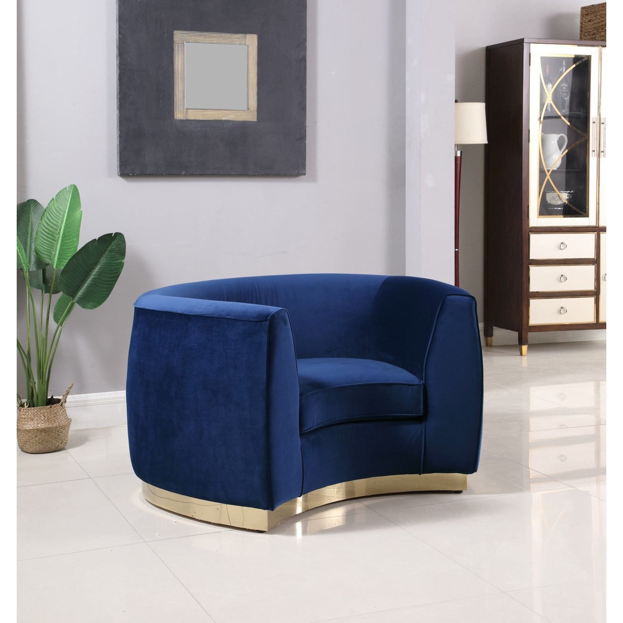 Meridian Furniture Julian Navy Velvet Chair-Minimal & Modern