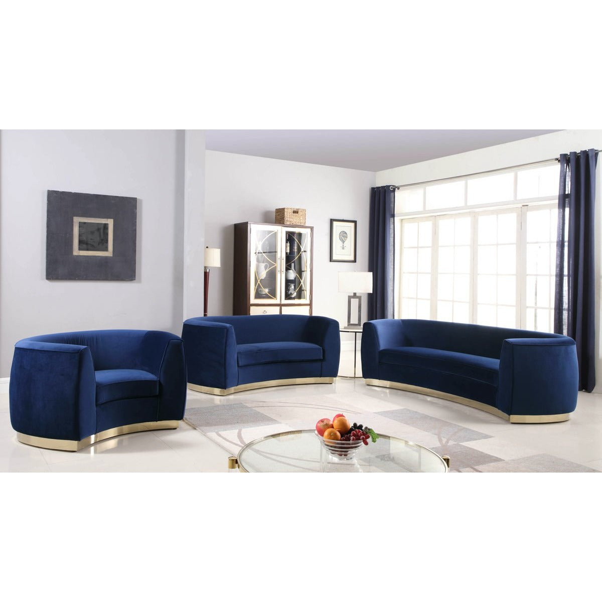 Meridian Furniture Julian Navy Velvet Chair-Minimal & Modern