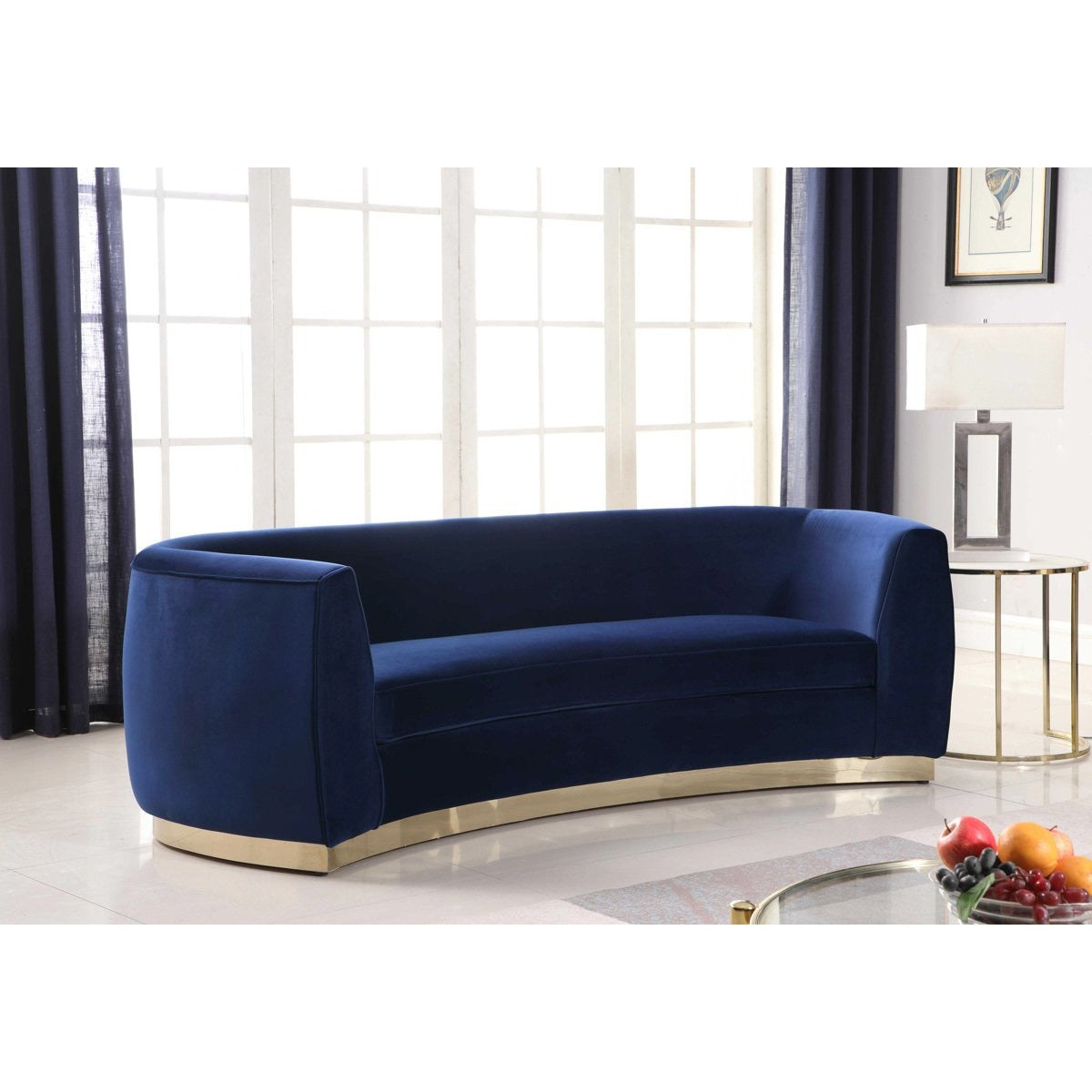 Meridian Furniture Julian Navy Velvet Sofa-Minimal & Modern