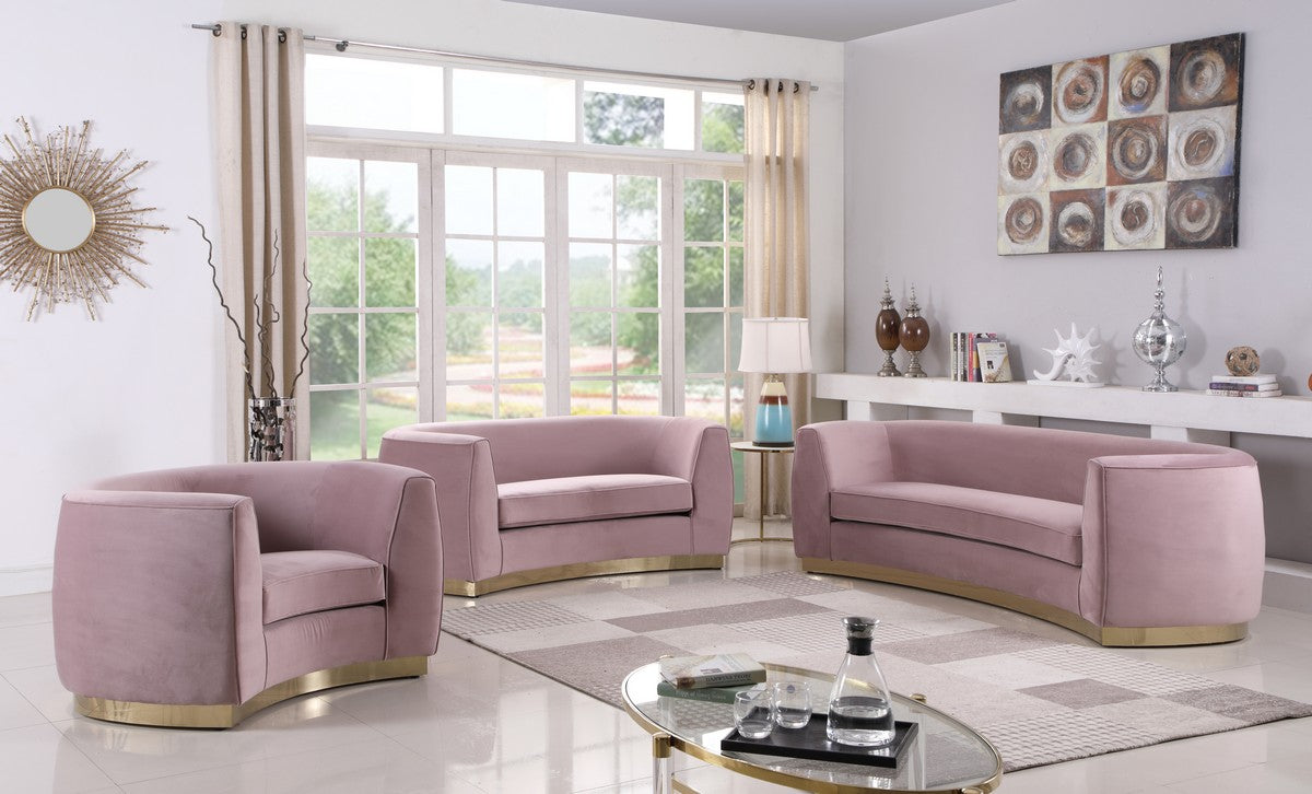 Meridian Furniture Julian Pink Velvet Loveseat
