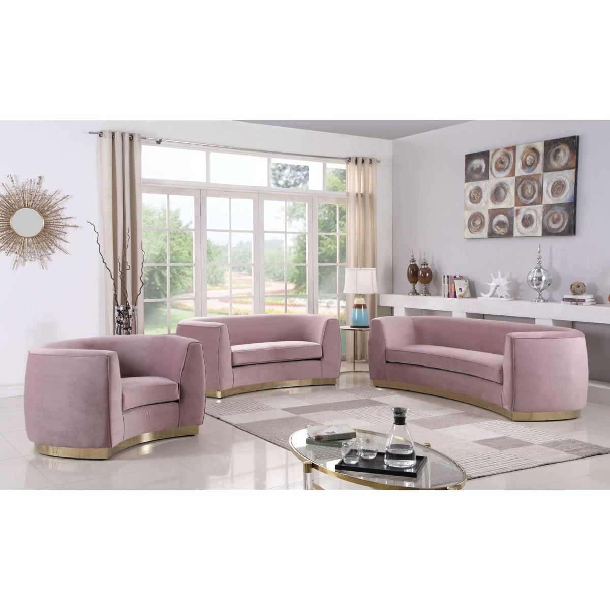 Meridian Furniture Julian Pink Velvet Sofa-Minimal & Modern