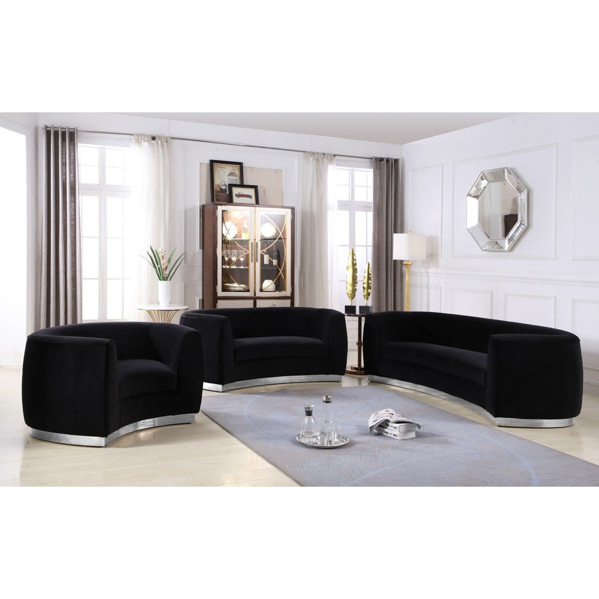 Meridian Furniture Julian Black Velvet Loveseat-Minimal & Modern