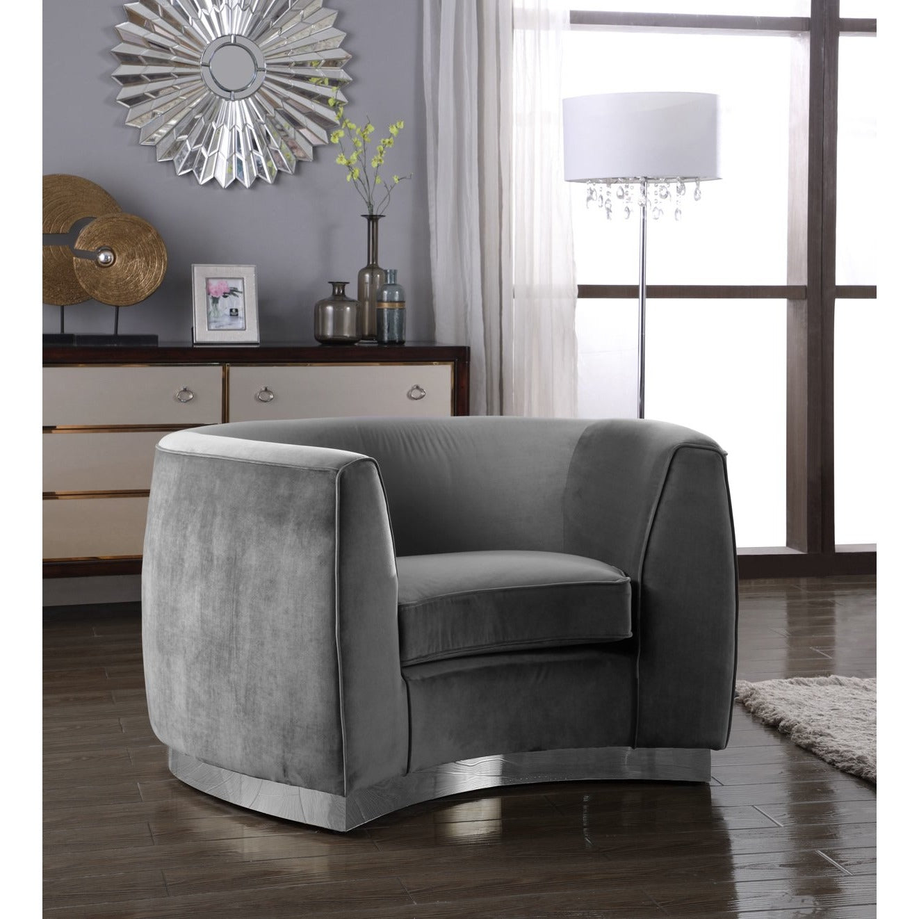 Meridian Furniture Julian Grey Velvet Chair-Minimal & Modern