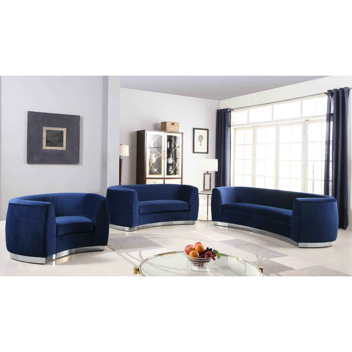 Meridian Furniture Julian Navy Velvet Loveseat-Minimal & Modern