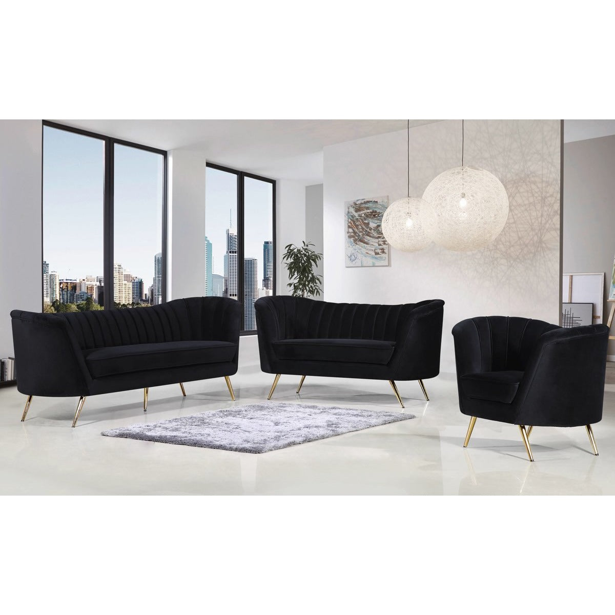 Meridian Furniture Margo Black Velvet Chair-Minimal & Modern