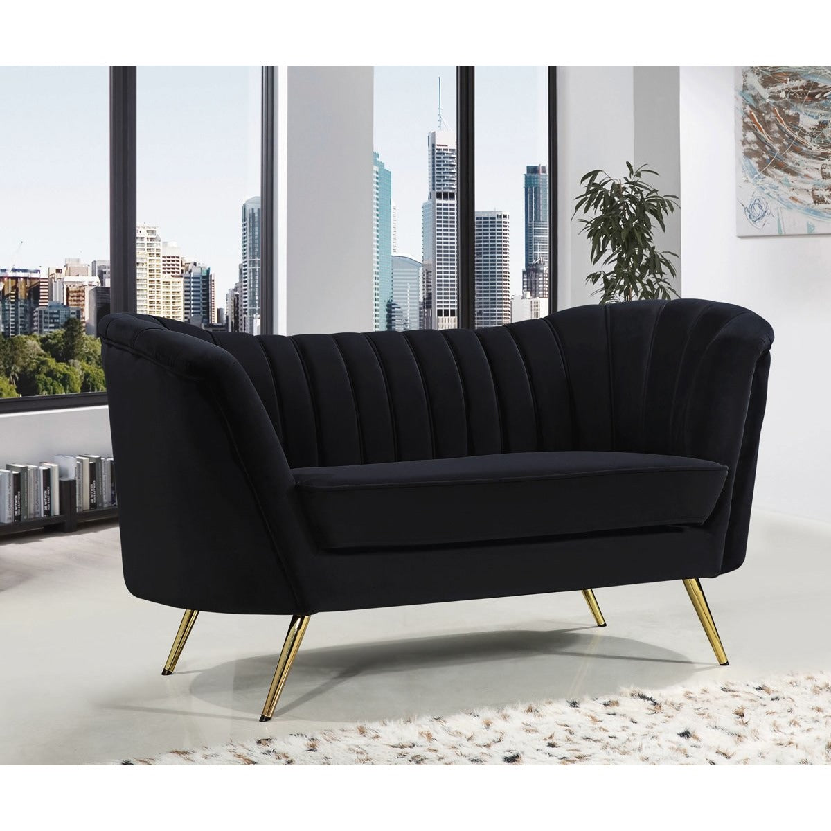 Meridian Furniture Margo Black Velvet Loveseat-Minimal & Modern