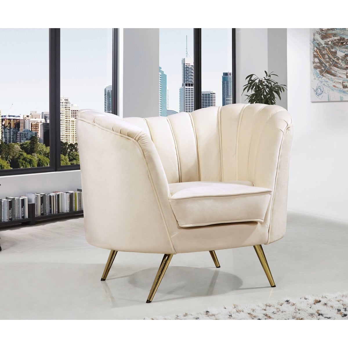 Meridian Furniture Margo Cream Velvet Chair-Minimal & Modern