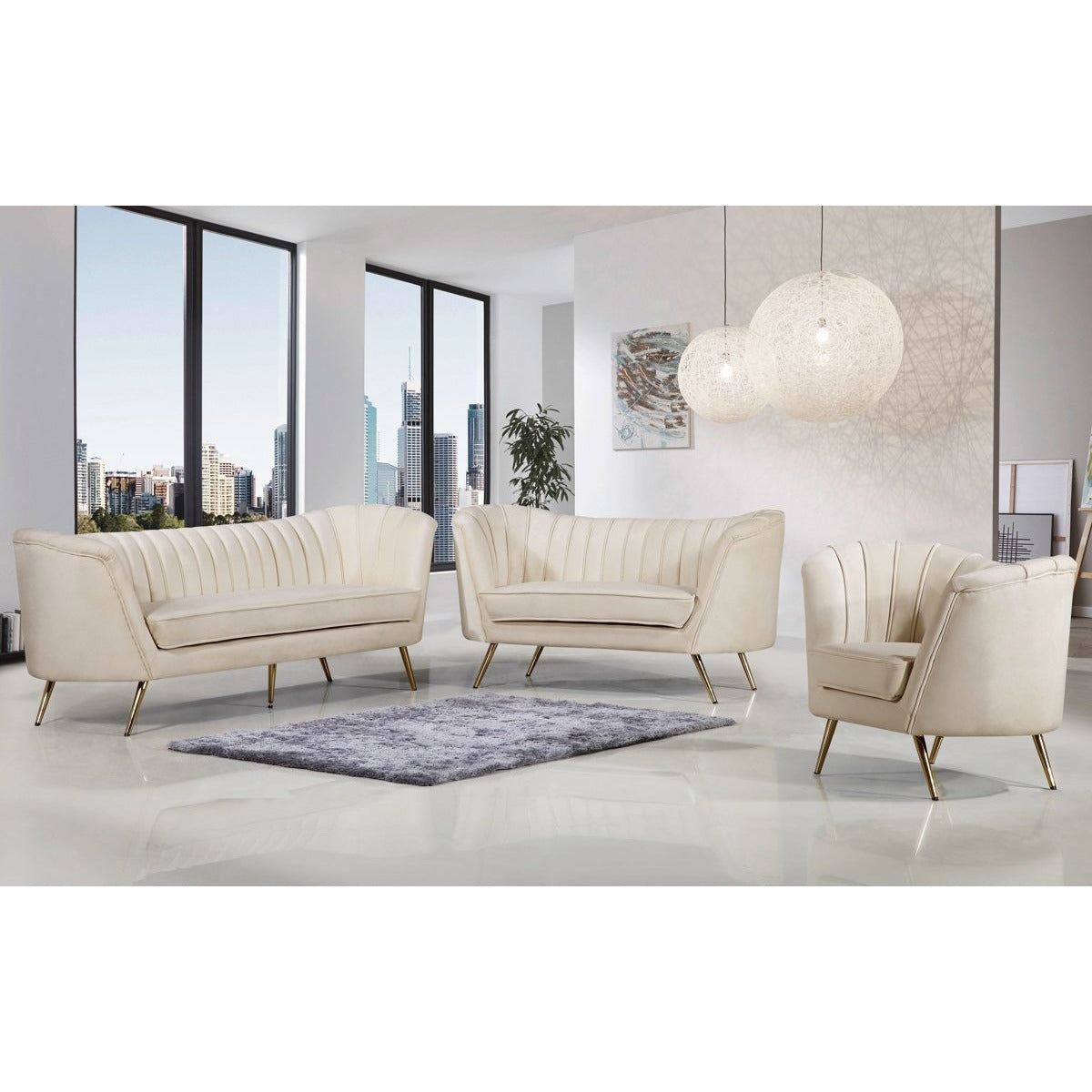 Meridian Furniture Margo Cream Velvet Loveseat-Minimal & Modern