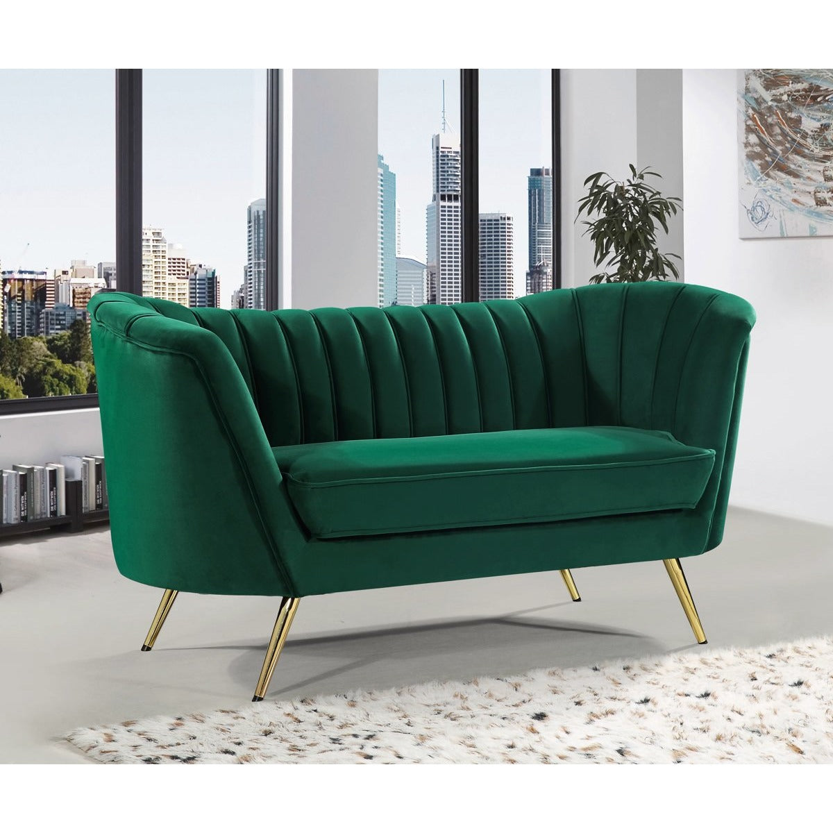 Meridian Furniture Margo Green Velvet Loveseat-Minimal & Modern