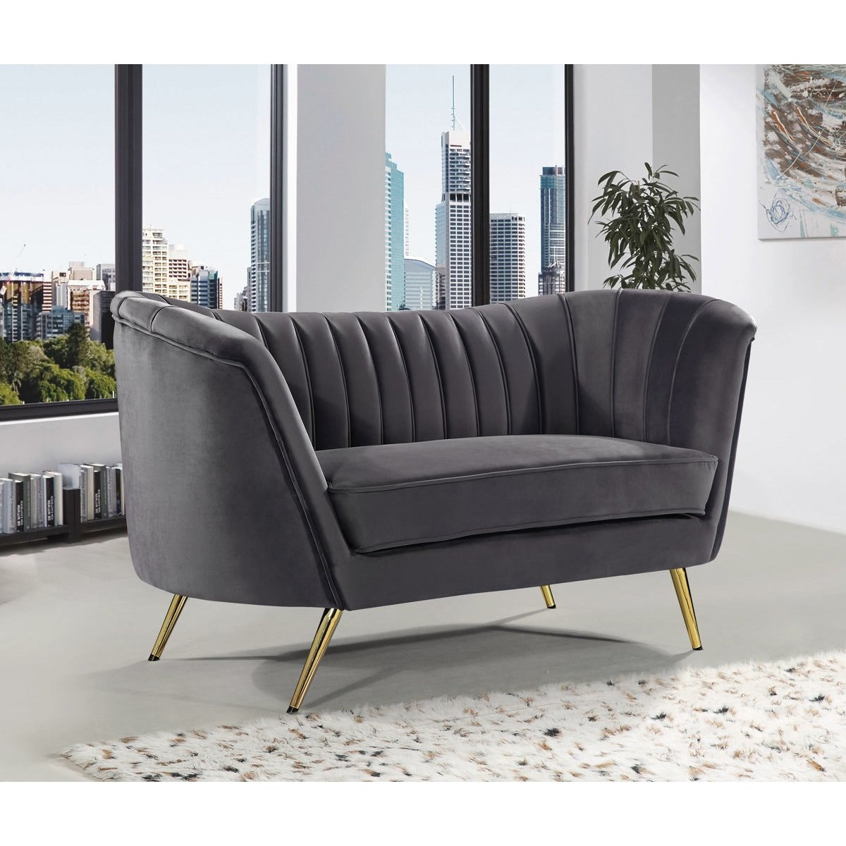 Meridian Furniture Margo Grey Velvet Loveseat-Minimal & Modern