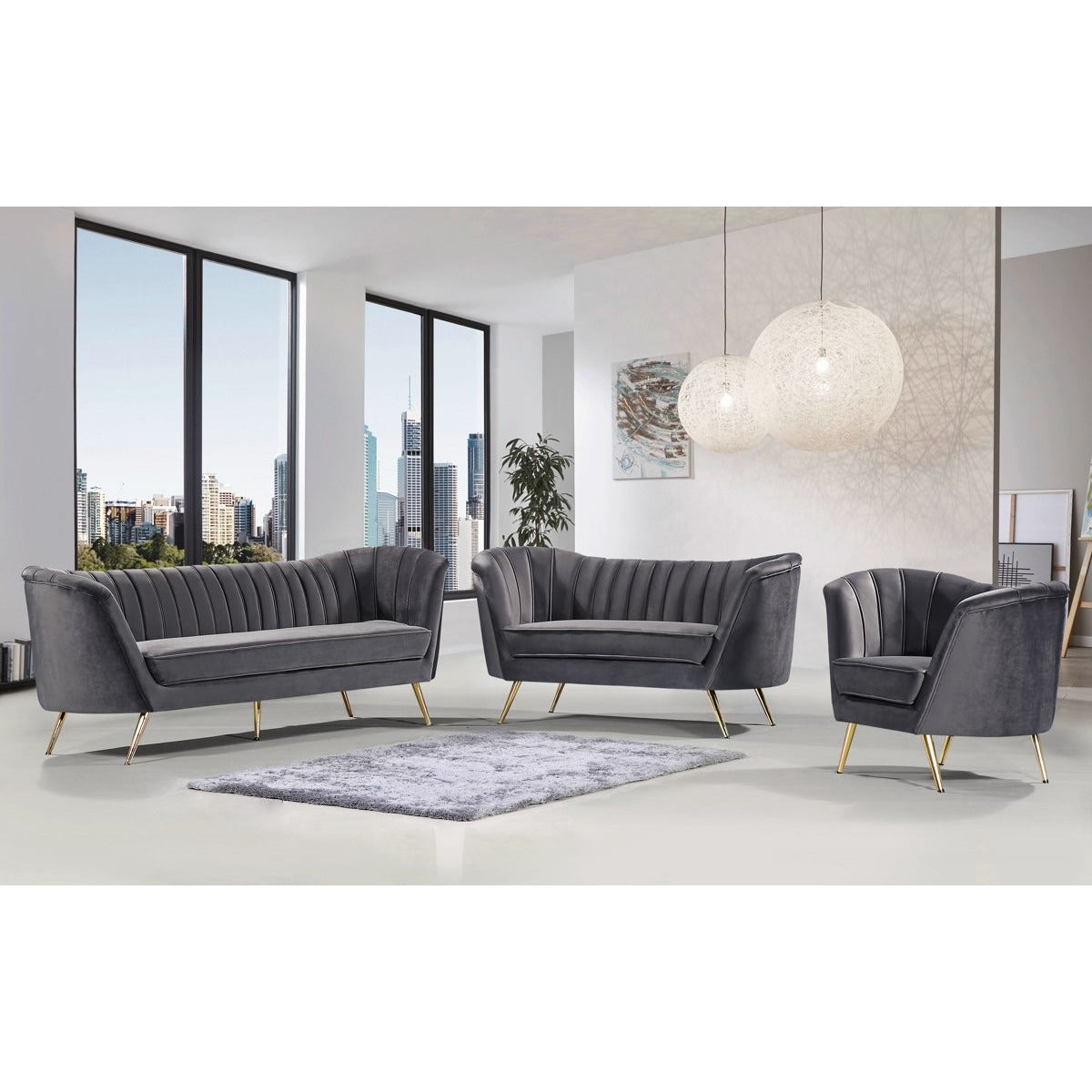 Meridian Furniture Margo Grey Velvet Loveseat-Minimal & Modern