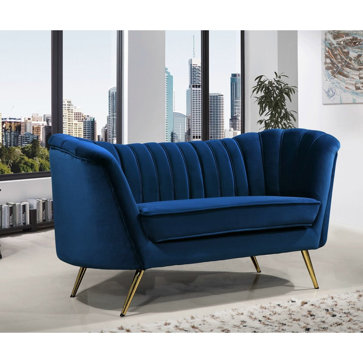 Meridian Furniture Margo Navy Velvet Loveseat-Minimal & Modern
