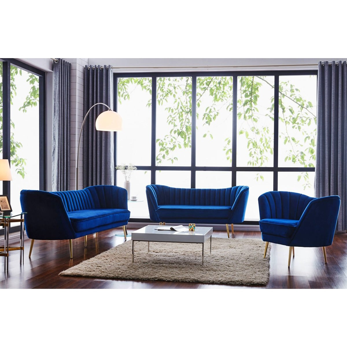 Meridian Furniture Margo Navy Velvet Loveseat-Minimal & Modern