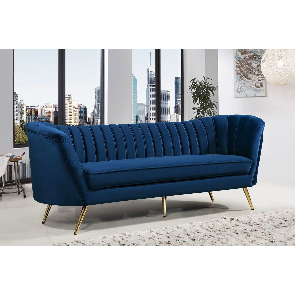Meridian Furniture Margo Navy Velvet Sofa-Minimal & Modern