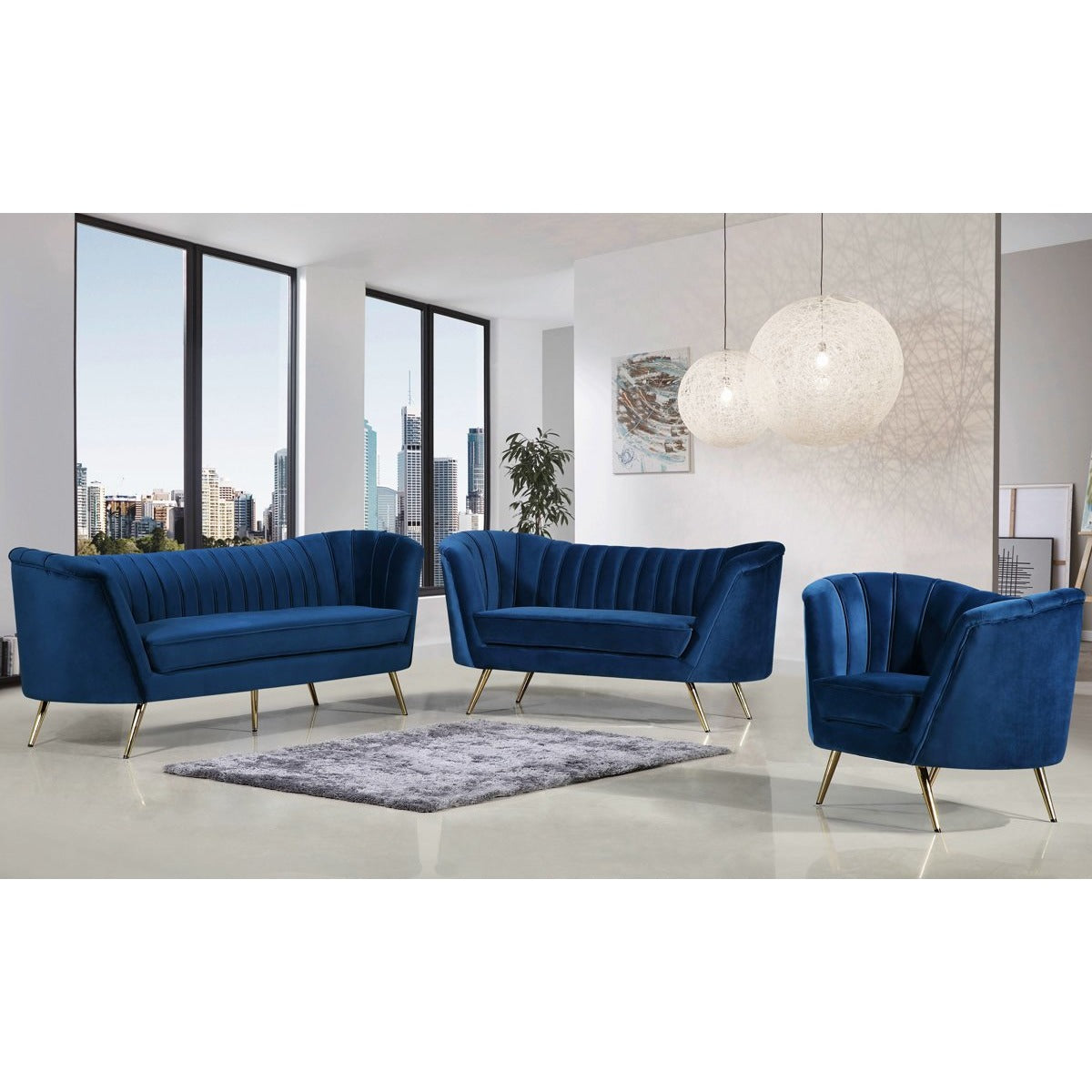 Meridian Furniture Margo Navy Velvet Sofa-Minimal & Modern