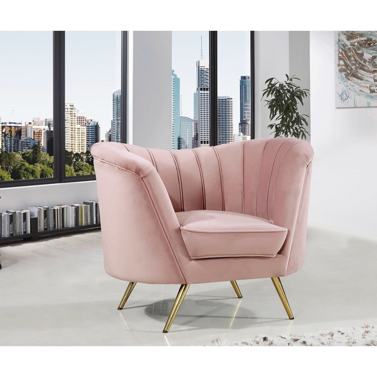 Meridian Furniture Margo Pink Velvet Chair-Minimal & Modern