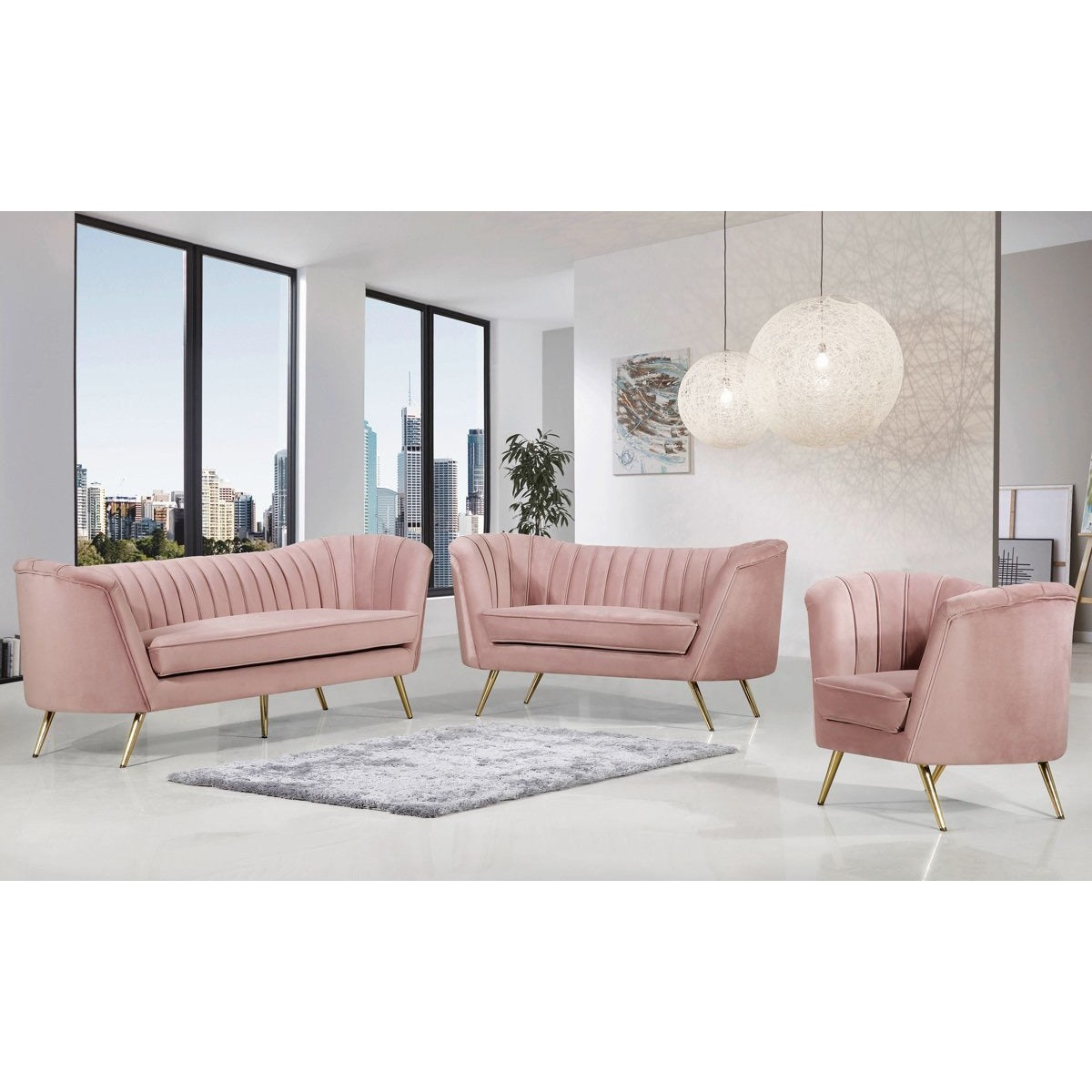 Meridian Furniture Margo Pink Velvet Chair-Minimal & Modern