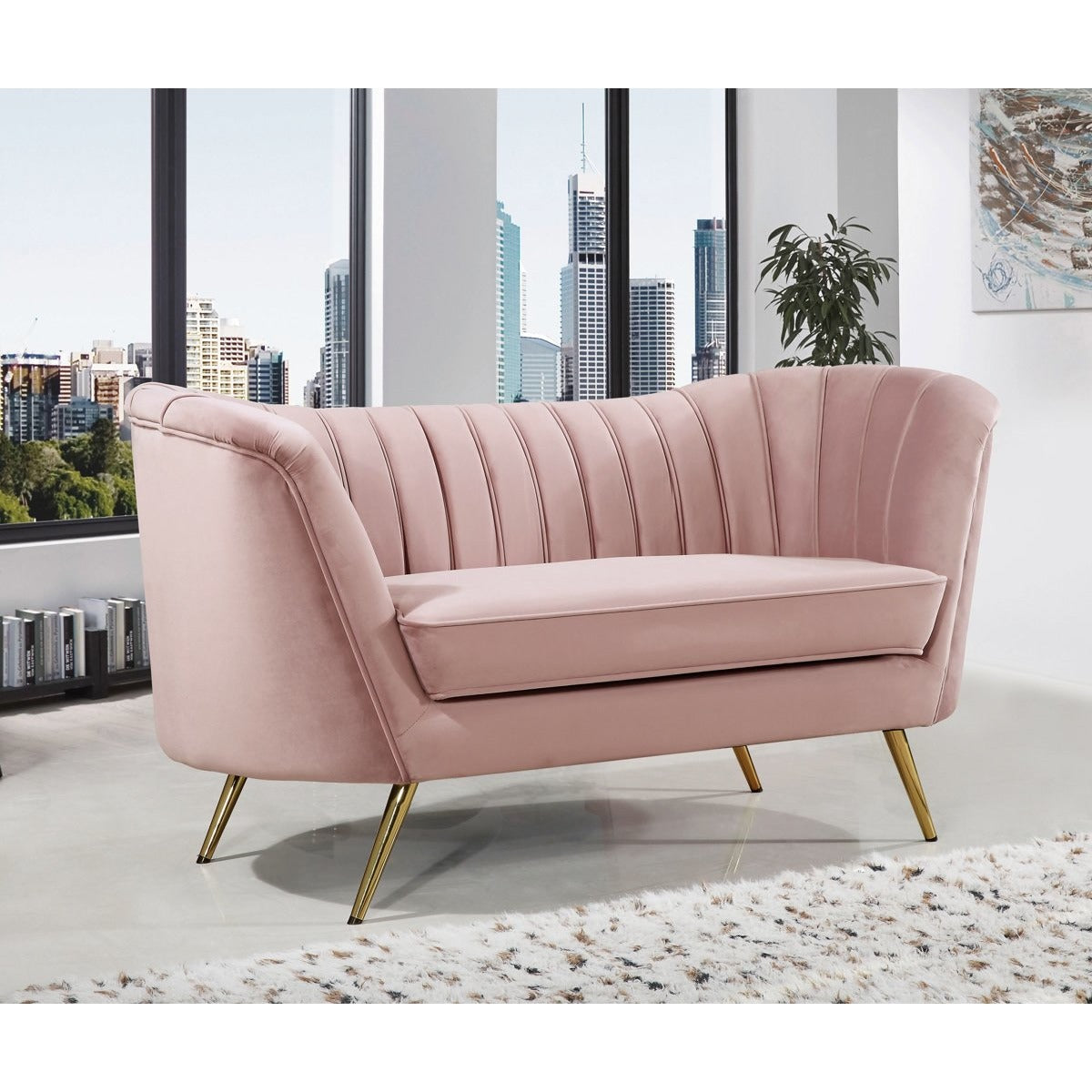 Meridian Furniture Margo Pink Velvet Loveseat-Minimal & Modern