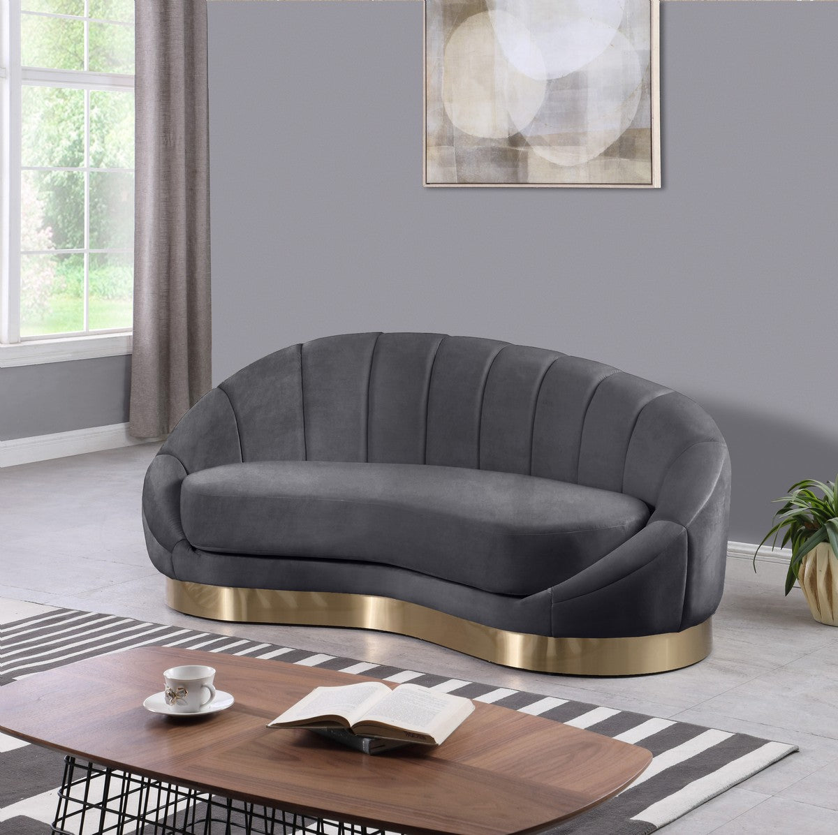 Meridian Furniture Shelly Grey Velvet Chaise