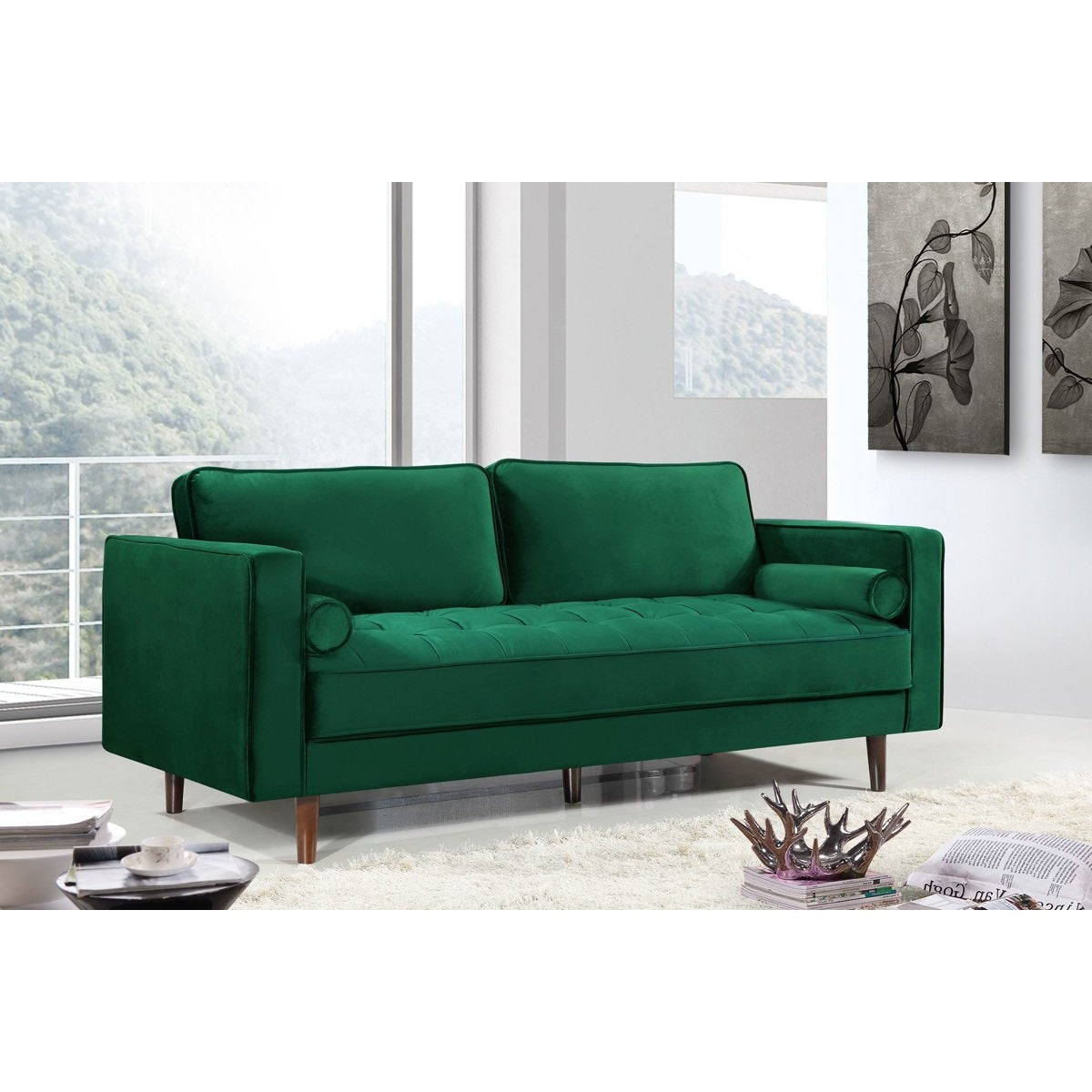 Meridian Furniture Emily Green Velvet Sofa-Minimal & Modern
