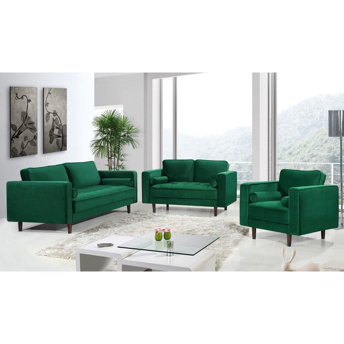 Meridian Furniture Emily Green Velvet Sofa-Minimal & Modern