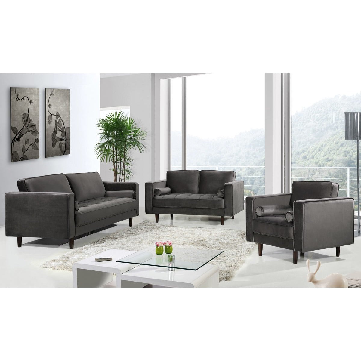 Meridian Furniture Emily Grey Velvet Sofa-Minimal & Modern