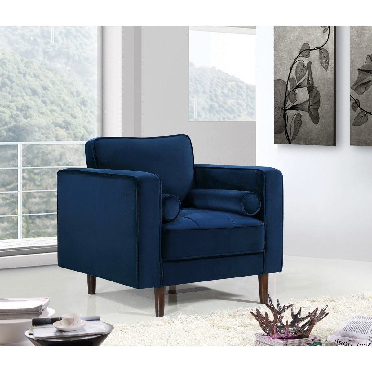 Meridian Furniture Emily Navy Velvet Chair-Minimal & Modern