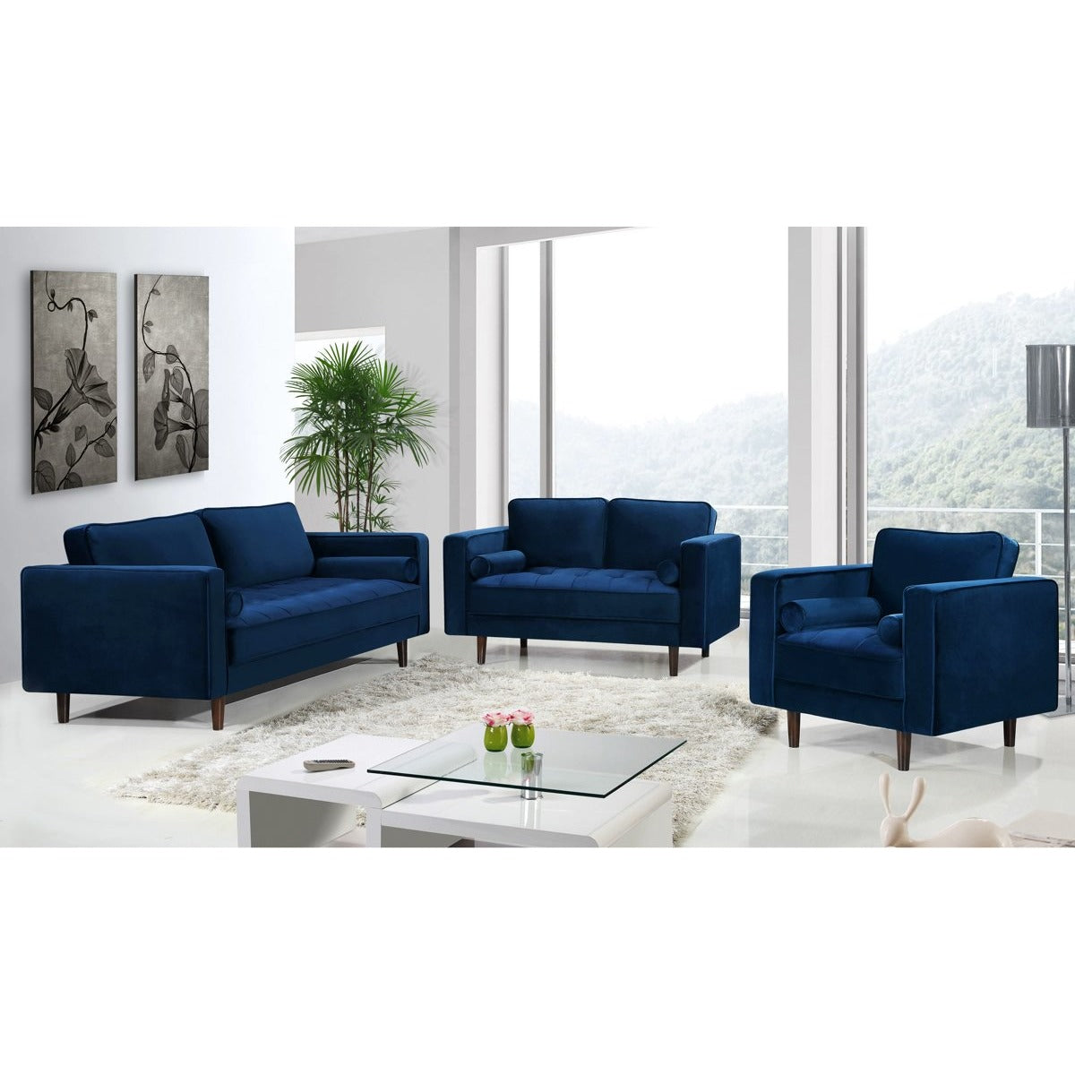 Meridian Furniture Emily Navy Velvet Sofa-Minimal & Modern