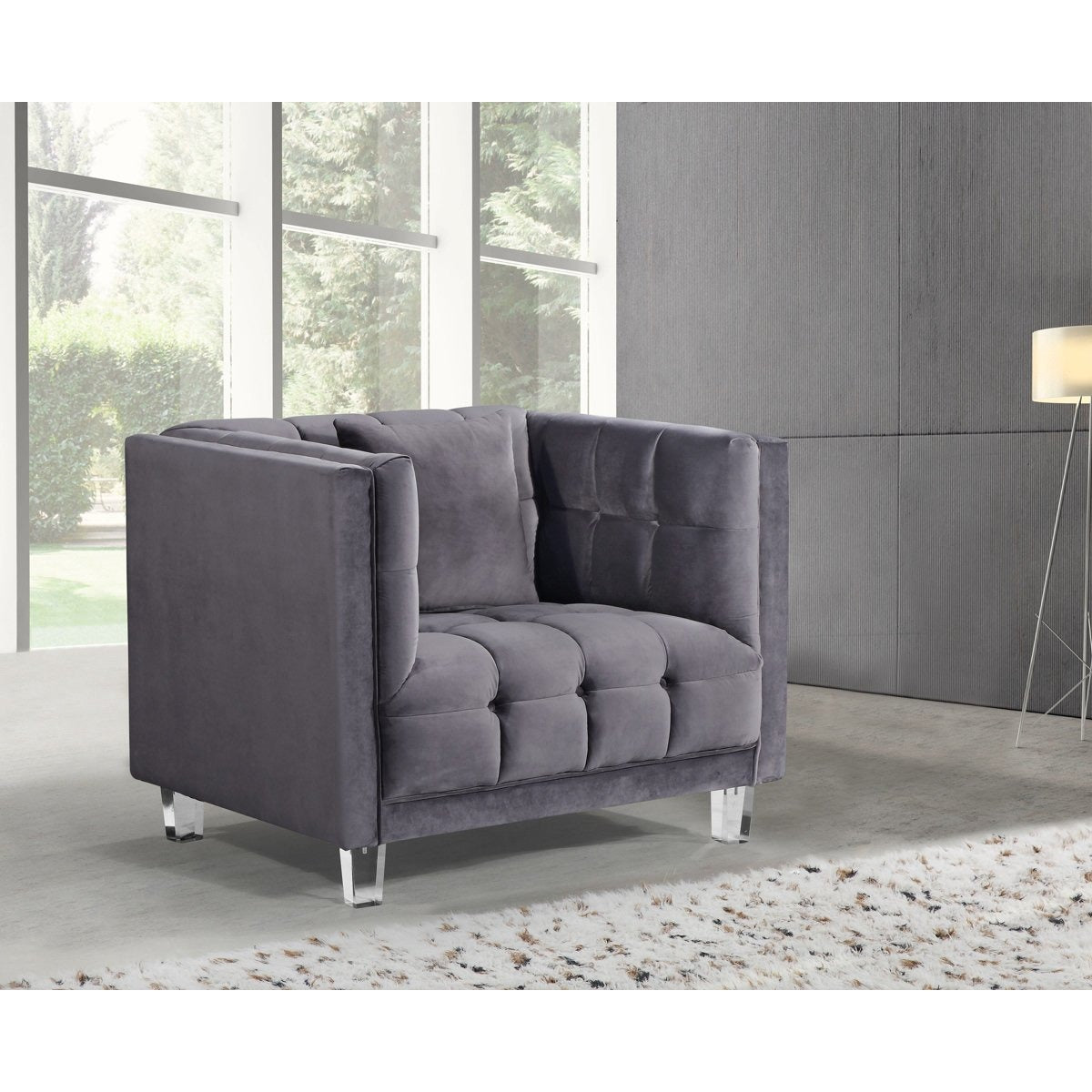 Meridian Furniture Mariel Grey Velvet Chair-Minimal & Modern