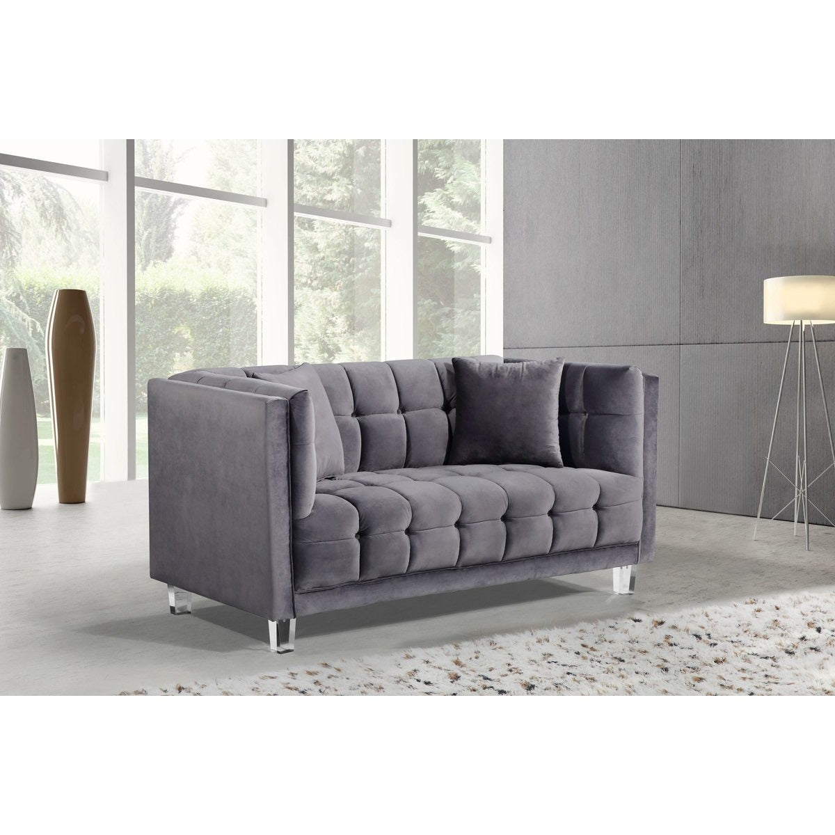 Meridian Furniture Mariel Grey Velvet Loveseat-Minimal & Modern