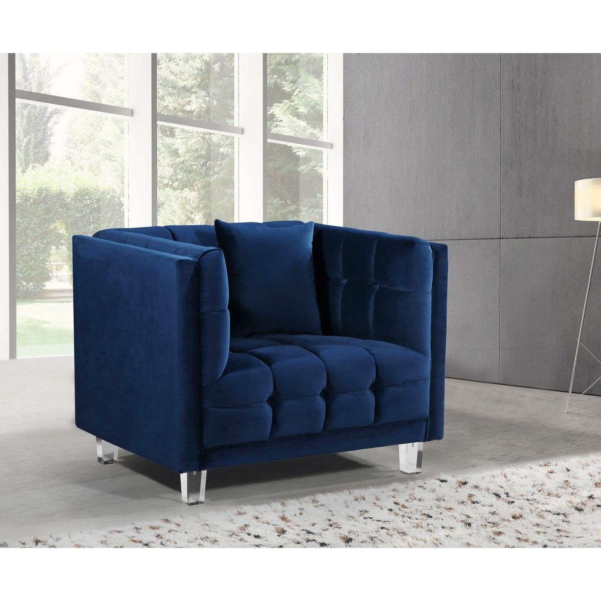 Meridian Furniture Mariel Navy Velvet Chair-Minimal & Modern