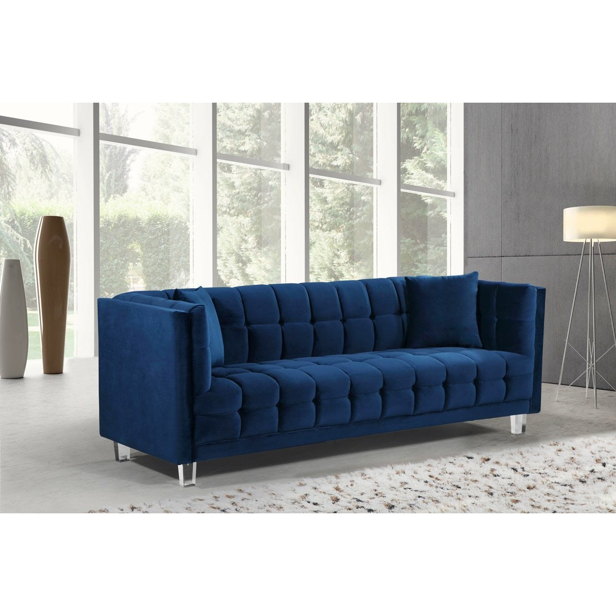 Meridian Furniture Mariel Navy Velvet Sofa-Minimal & Modern