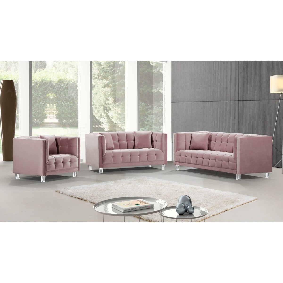 Meridian Furniture Mariel Pink Velvet Chair-Minimal & Modern