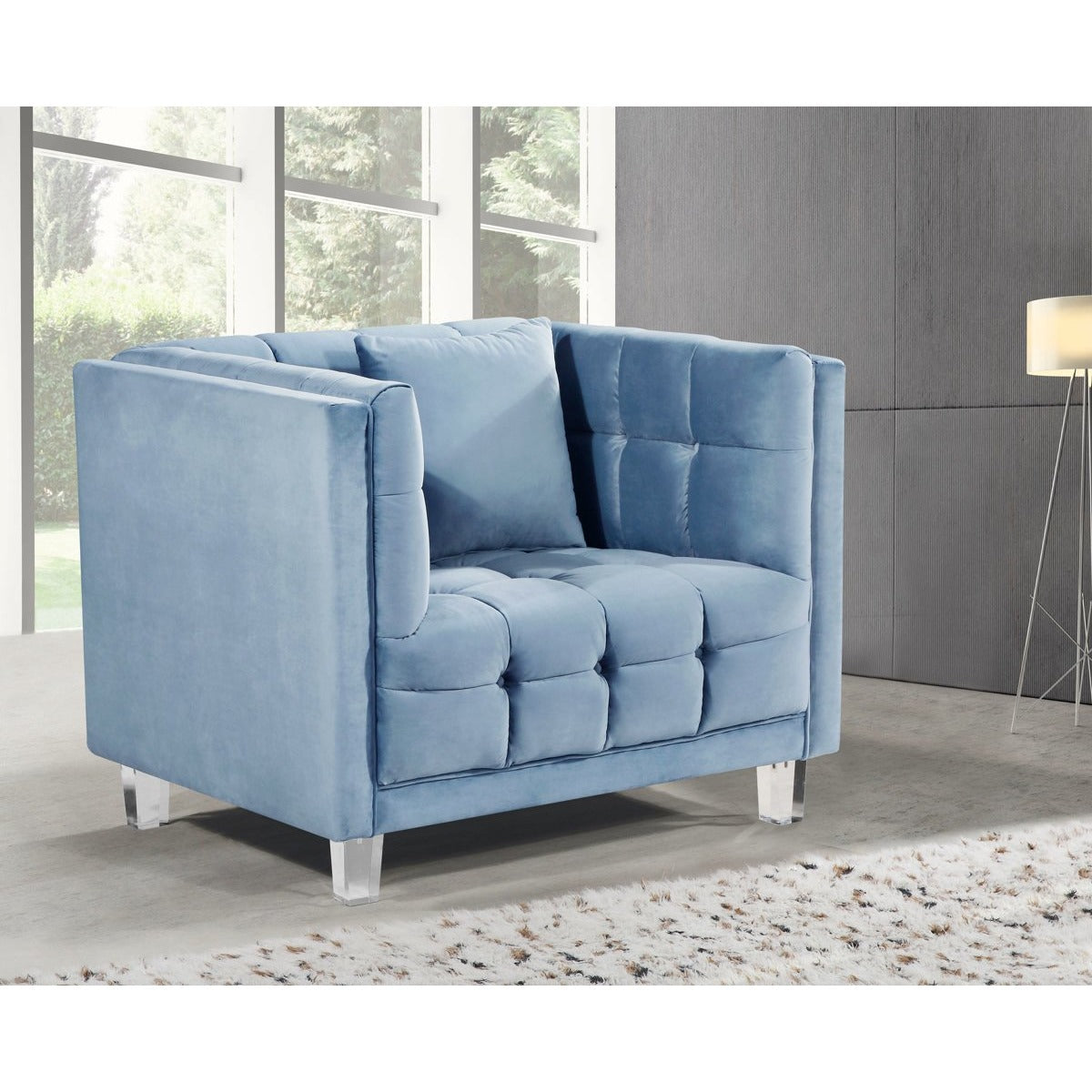 Meridian Furniture Mariel Sky Blue Velvet Chair-Minimal & Modern