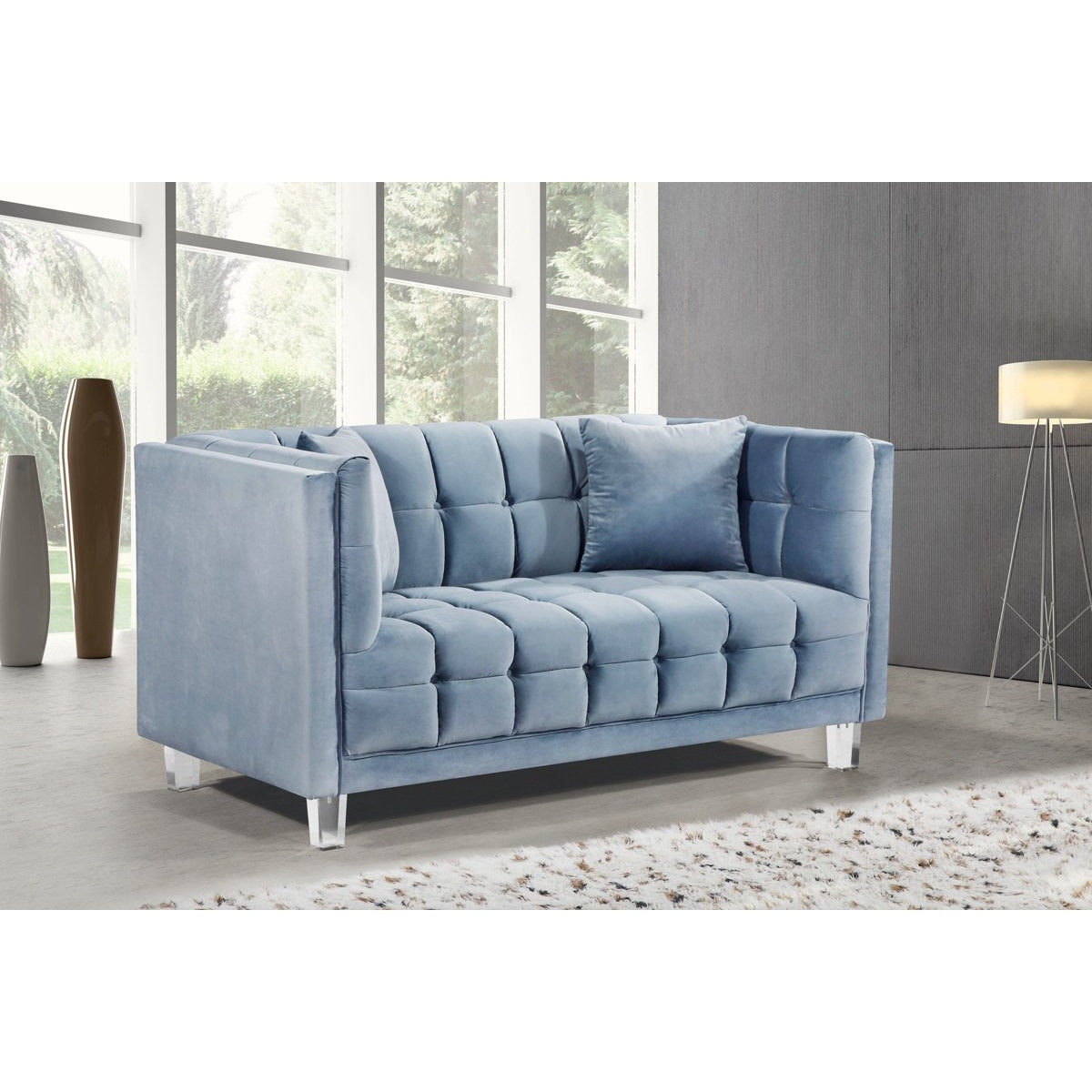 Meridian Furniture Mariel Sky Blue Velvet Loveseat-Minimal & Modern