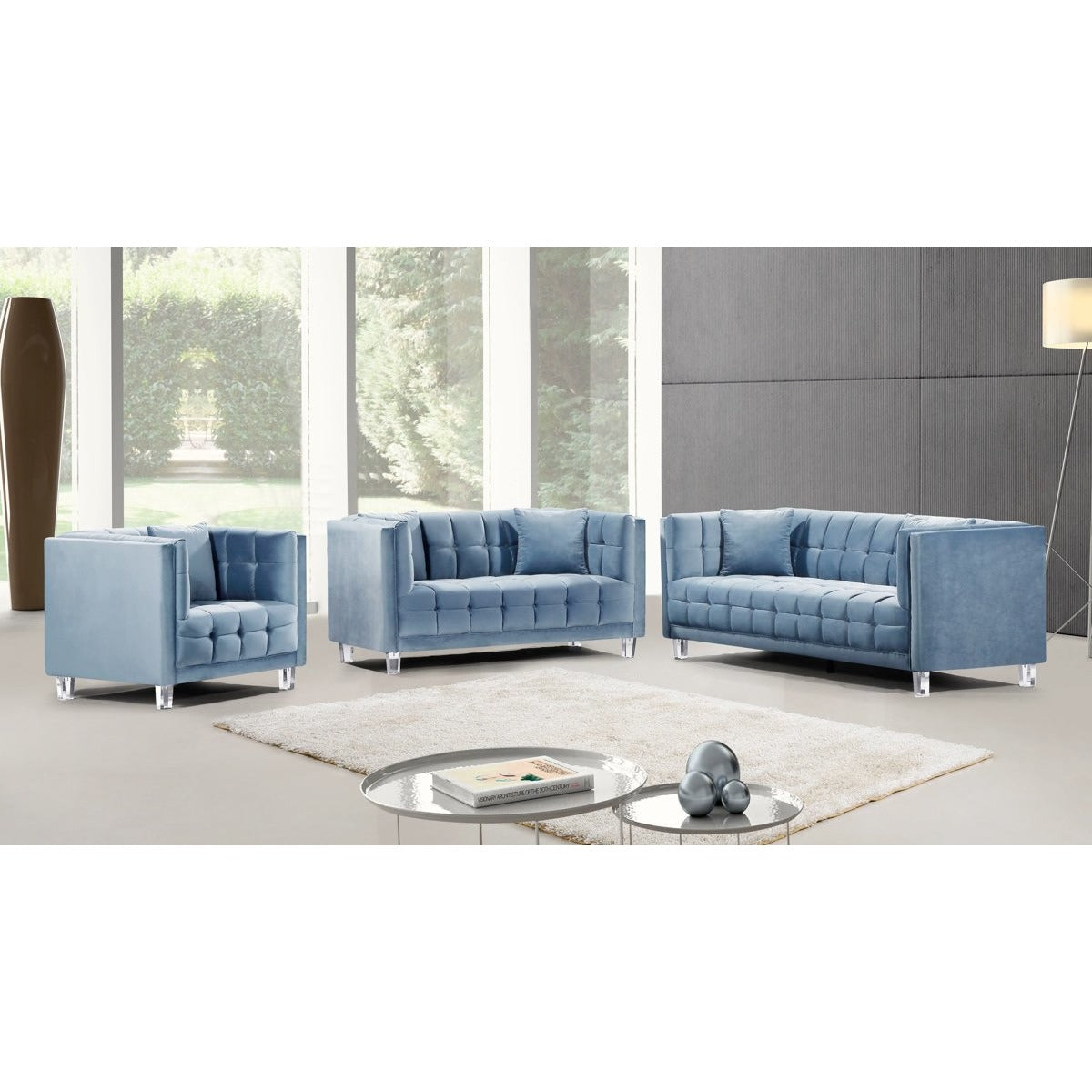 Meridian Furniture Mariel Sky Blue Velvet Loveseat-Minimal & Modern