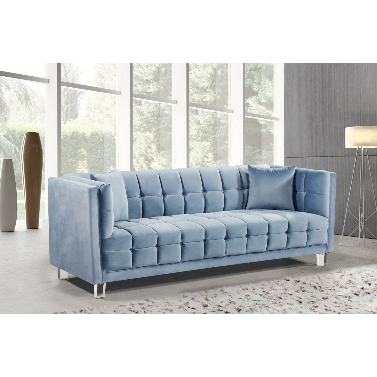 Meridian Furniture Mariel Sky Blue Velvet Sofa-Minimal & Modern